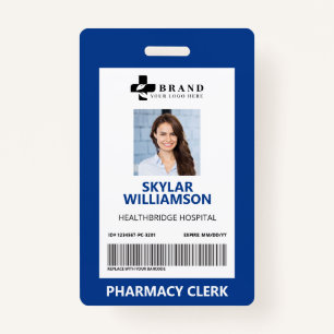 Minimal Blue Border Frame Medical Photo ID & Logo ID Badge