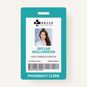 Minimal Blue Border Frame Medical Photo ID & Logo ID Badge