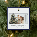 Minimal Blue Border Photo Elegant Christmas Ceramic Ornament<br><div class="desc">Elegant Christmas ornament featuring a simple and modern design with your favourite photos along with a border and the editable greeting "Merry Christmas".</div>