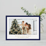 Minimal Blue Border Photo Elegant Christmas Foil Holiday Card<br><div class="desc">Elegant foil Christmas card featuring a simple and modern design with your favourite photo along with a border and the editable greeting "Merry Christmas".</div>