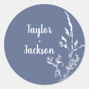 Minimal Blue Botanical Wedding Classic Round Sticker