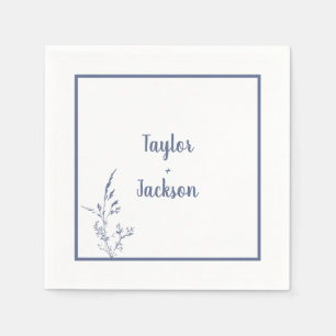 Minimal Blue Botanical Wedding  Napkins