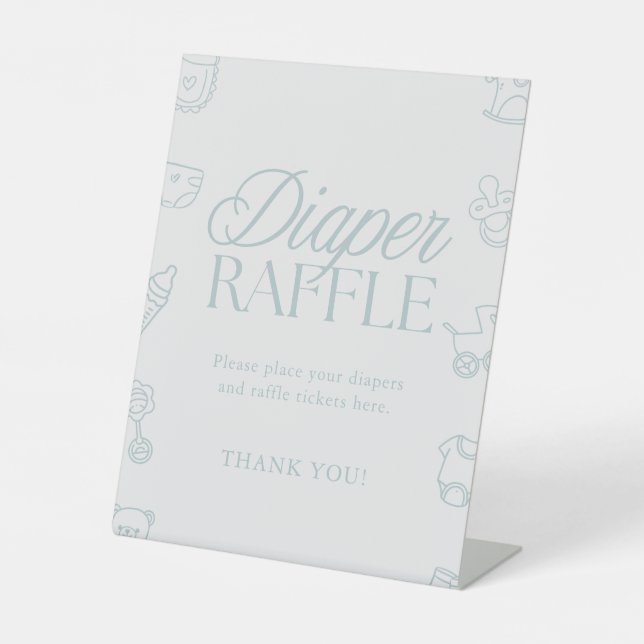 Minimal Blue Boy Baby Shower Diaper Raffle Sign (Front)