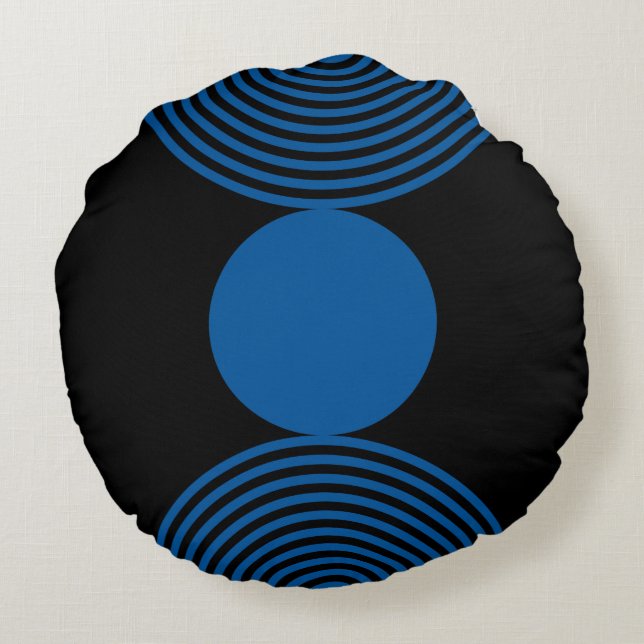 Minimal Blue Circle Circular Pattern Round Pillow (Back)