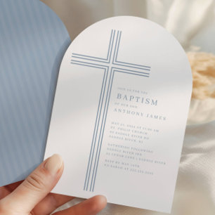 Minimal Blue Cross Baptism Invitation