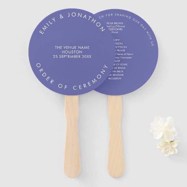 Minimal Blue Custom Wedding Hand Fan (Front and Back)