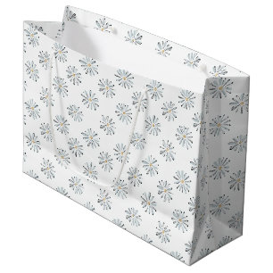 Minimal Blue Daisy Floral Large Gift Bag