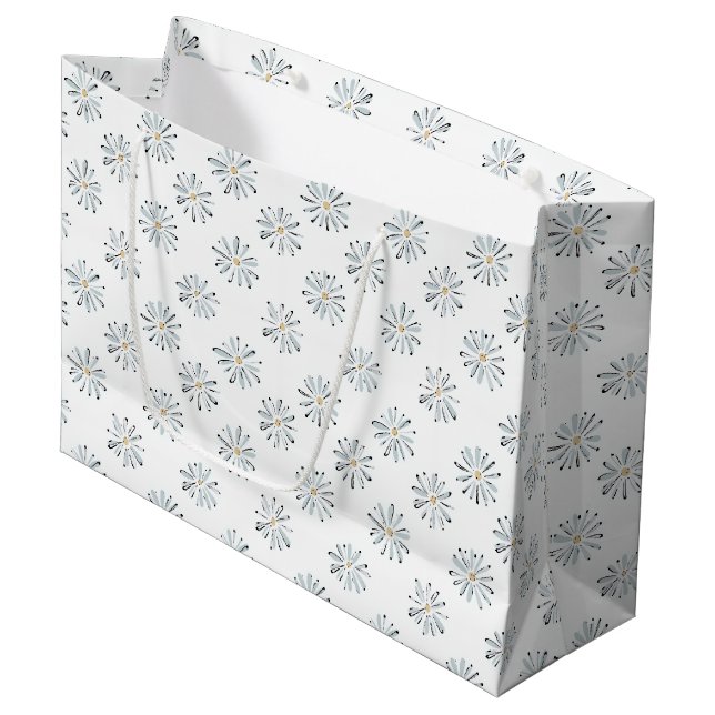 Minimal Blue Daisy Floral Large Gift Bag (Front Angled)