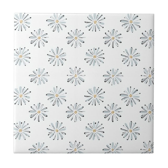 Minimal Blue Daisy Floral Tile (Front)