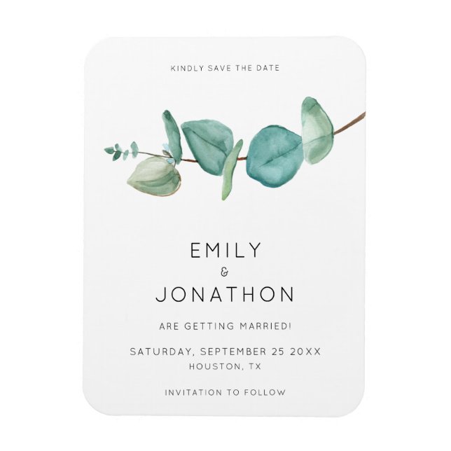 Minimal Blue Eucalyptus Leaves Save The Date Magne Magnet (Vertical)
