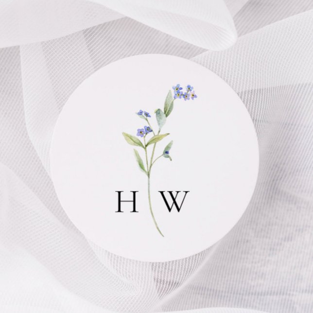 Minimal Blue Floral Wedding  Classic Round Sticker (Creator Uploaded)