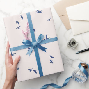 Minimal Blue Flying Birds Wrapping Paper