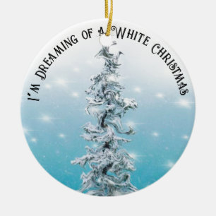 Minimal blue frosty silver sparkling evergreen ceramic tree decoration