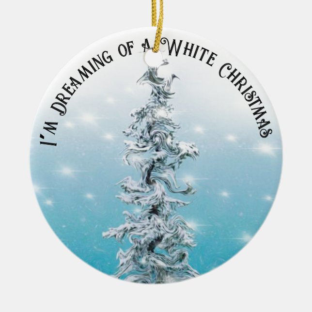 Minimal blue frosty silver sparkling evergreen ceramic tree decoration (Front)