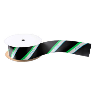 Minimal Blue Green Black Stripe Japanese Text Satin Ribbon