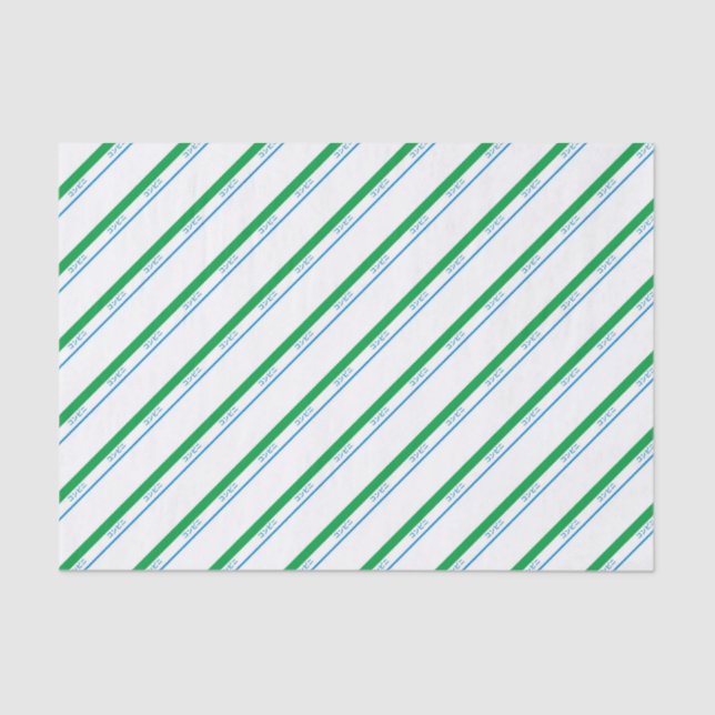 Minimal Blue Green Medium Stripe Japanese Text Tissue Paper (Front)