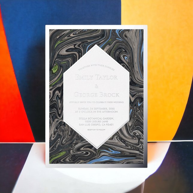 Minimal Blue Grey Waves Abstract Wedding Silver (Creator Uploaded)