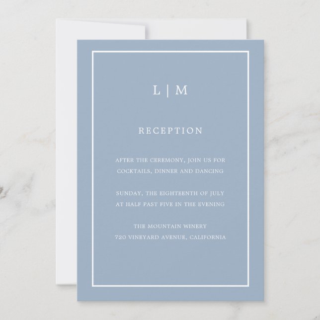 Minimal Blue Monogram Simple Elegant Wedding Invitation (Front)
