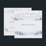 Minimal Blue Mountain Merry Christmas Holiday Card<br><div class="desc">This elegant Christmas design features a serene winter mountain landscape rendered in delicate blue line art. Snow capped peaks stretch across the horizon, while softly rolling hills and scattered evergreen trees create a peaceful alpine scene. Subtle star accents dot the sky, enhancing the quiet nighttime atmosphere. Centered in refined serif...</div>