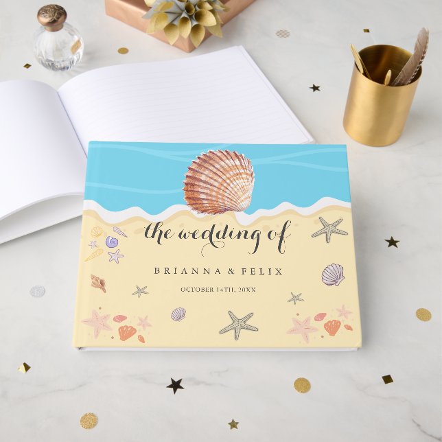 Minimal Blue Ocean Summer Wedding Guest Book (Front Open)