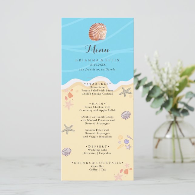 Minimal Blue Ocean Summer Wedding Menu (Standing Front)