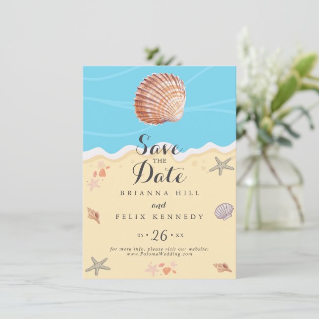 Minimal Blue Ocean Summer Wedding Save The Date (Standing Front)