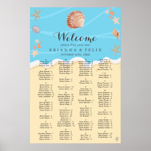 Minimal Blue Ocean Summer Wedding Seating Chart