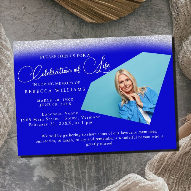 Minimal Blue Photo Celebration of Life Invitation (Creator Uploaded)
