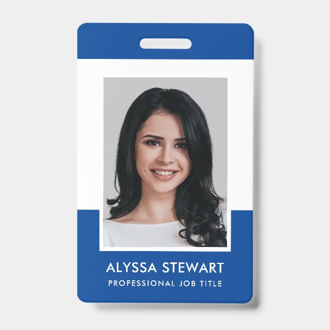 Minimal Blue Professional Photo Employee Staff ID Badge (Front)
