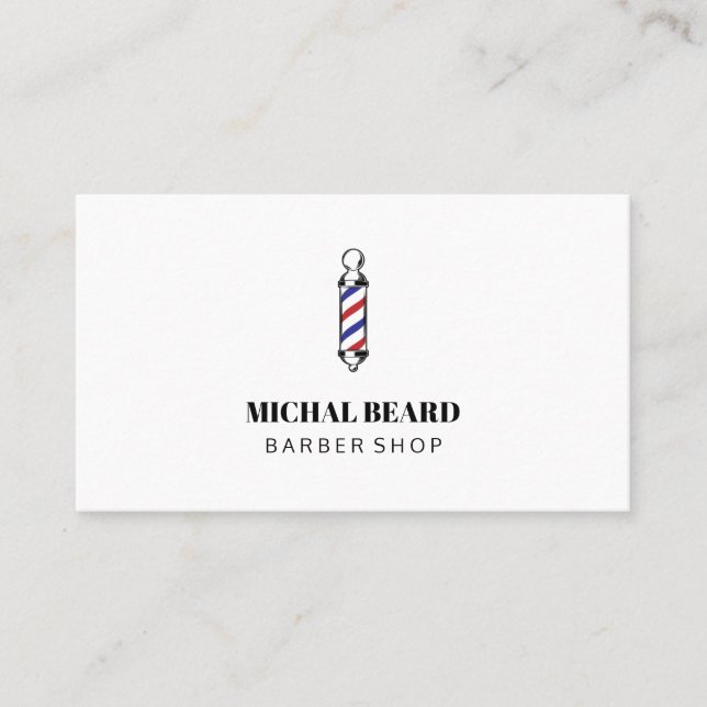 Minimal Blue Red Barber Shop Hair beard Business Card (Front)