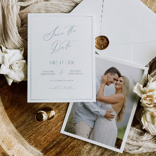 Minimal Blue Save the Date Wedding Announcement