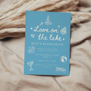 Minimal Blue Script Love on the Lake Bachelorette Invitation