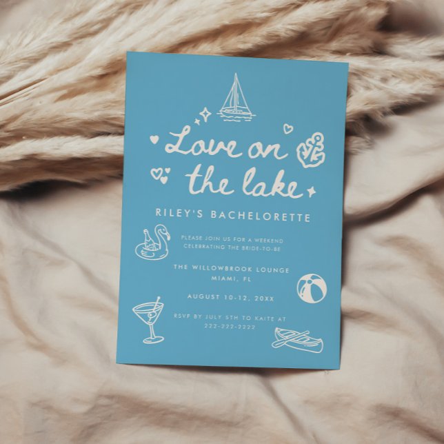 Minimal Blue Script Love on the Lake Bachelorette Invitation (Creator Uploaded)
