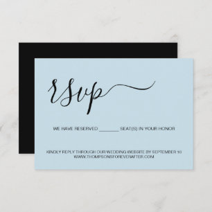 Minimal blue script Reserved Seat Wedding Website RSVP Card