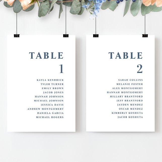 Minimal, Blue Seating Plan Cards with Guest Names (Creator Uploaded)