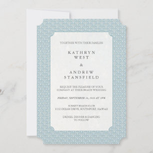 Minimal Blue Small Waves Wedding Invitation
