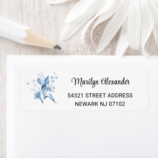 Minimal Blue Still Life Floral Return Address (Insitu)