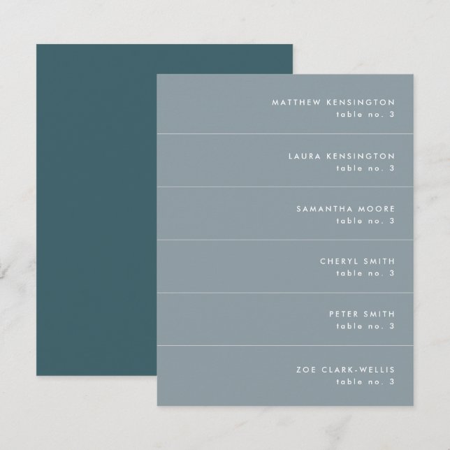 Minimal Blue Teal Grey Wedding Place Name Card (Front/Back)