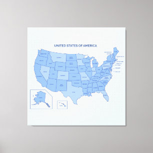Minimal Blue United States Map Illustration Canvas Print
