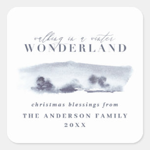 Minimal blue watercolor Christmas Holiday Square Sticker