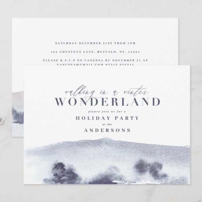 Minimal blue watercolor Christmas party Holiday Card (Front/Back)