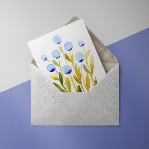 Minimal blue watercolor flowers Card