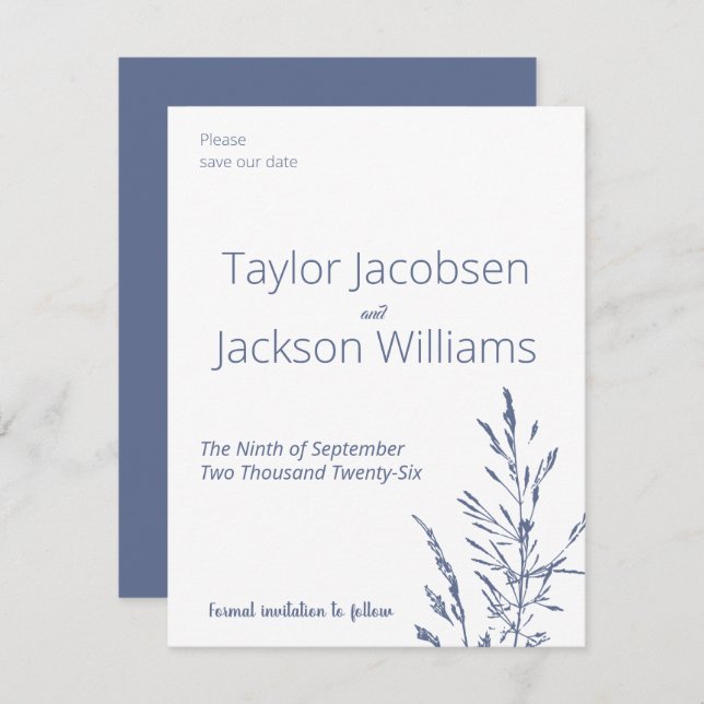Minimal Blue Wedding Save the Date (Front/Back)