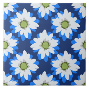 Minimal Blue White Floral Botanical Farmhouse Tile