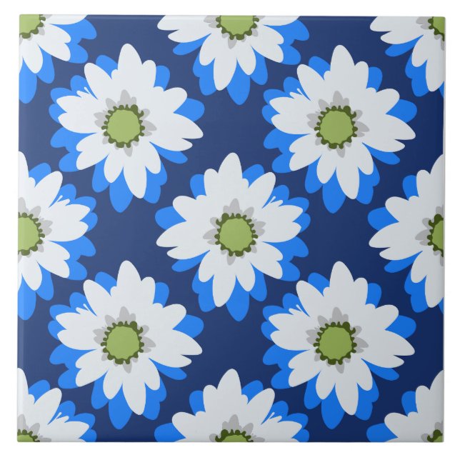Minimal Blue White Floral Botanical Farmhouse Tile (Front)
