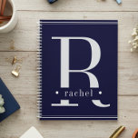 Minimal Blue & White Monogram Planner<br><div class="desc">This simple yet elegant design adds style and grace to your desk with its dark, elegant minimal design in navy blue and white. Elegant, modern and understated, it's the perfect way to keep your days organised. Personalised with a name and initial, it makes a great bridal shower, Christmas or Mother's...</div>
