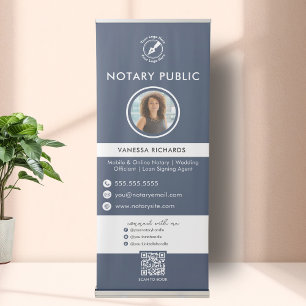 Minimal Blue White QR Code Notary Event Marketing Retractable Banner