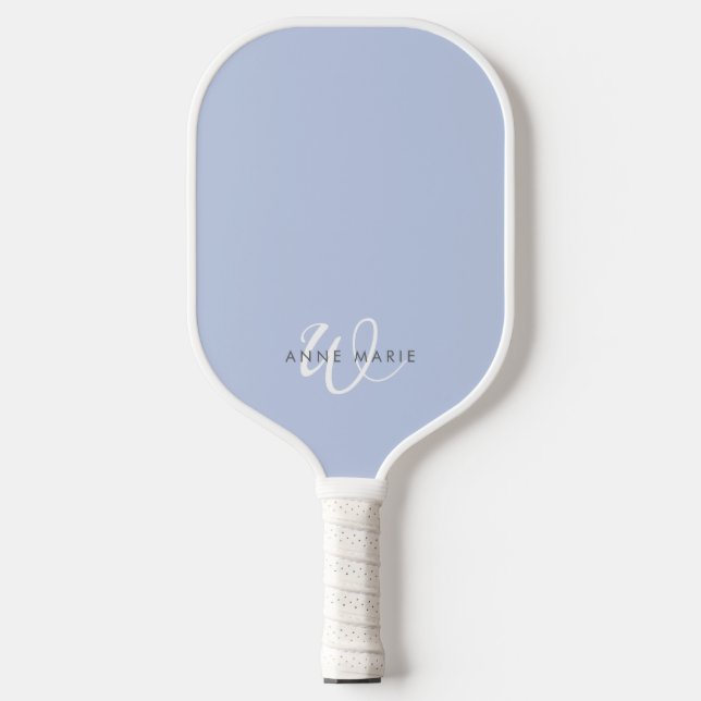 Minimal Blue White Script Monogram Pickleball Paddle (Front)