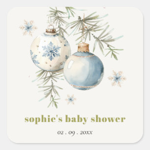 Minimal Blue Winter Chirstmas Boy Baby Shower Square Sticker