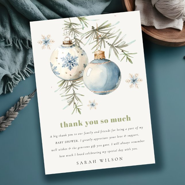 Minimal Blue Winter Chirstmas Boy Baby Shower Thank You Card (Creator Uploaded)